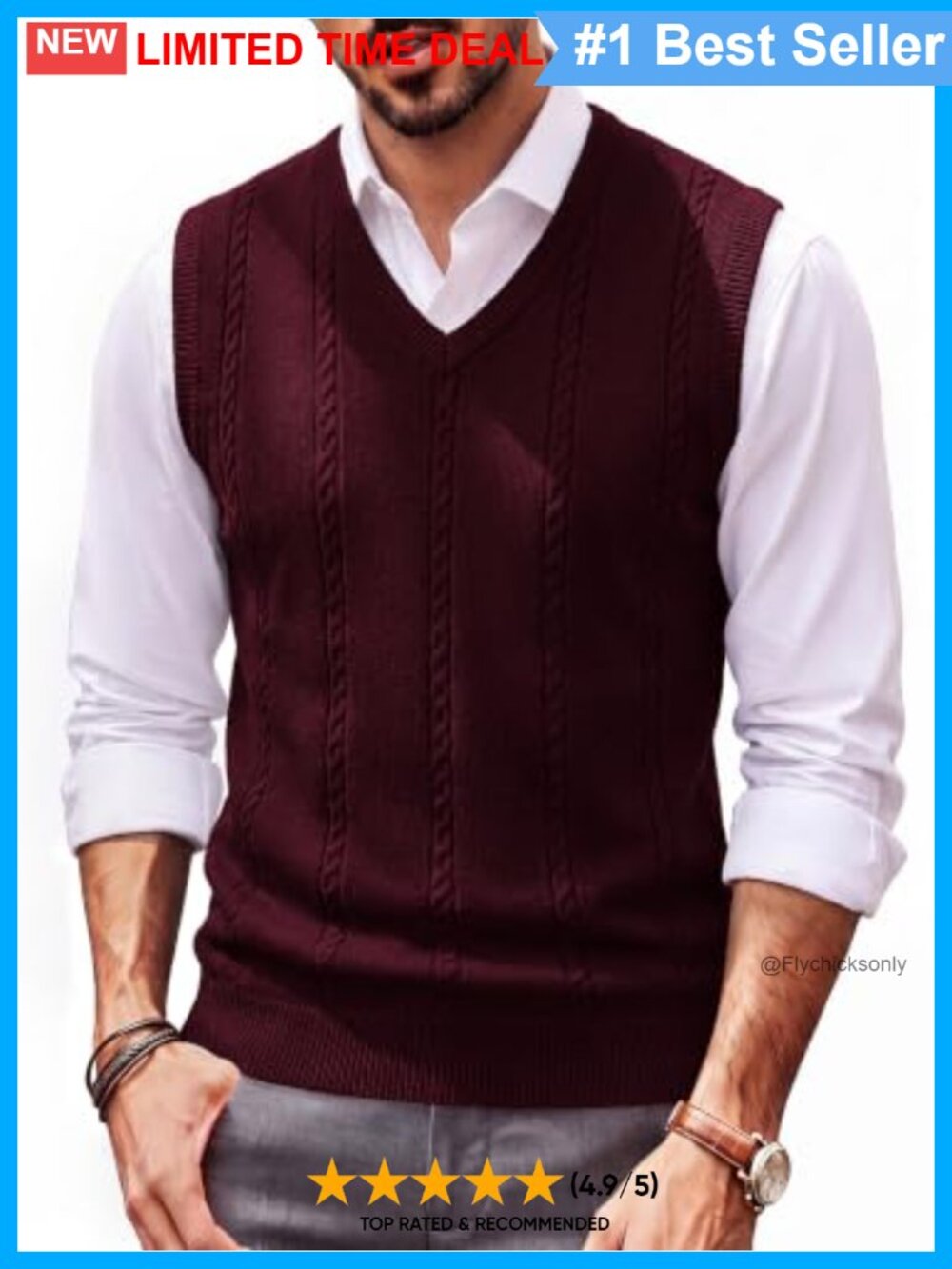 Cable Knit V-Neck Sweater Vest Sleeveless Ribbed Hem Lightweight Layer